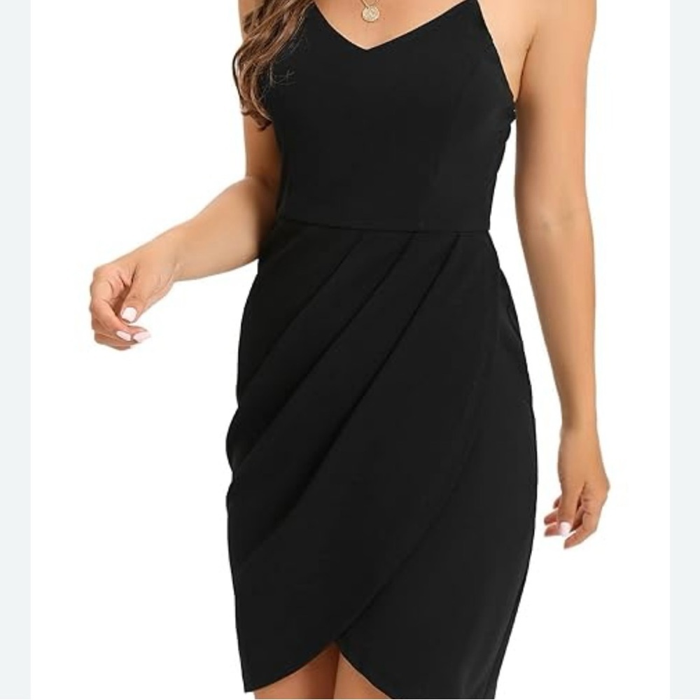 ZALALUS Spaghetti‎ Straps Sleeveless Bodycon Cocktail  Party Dress Large Black
